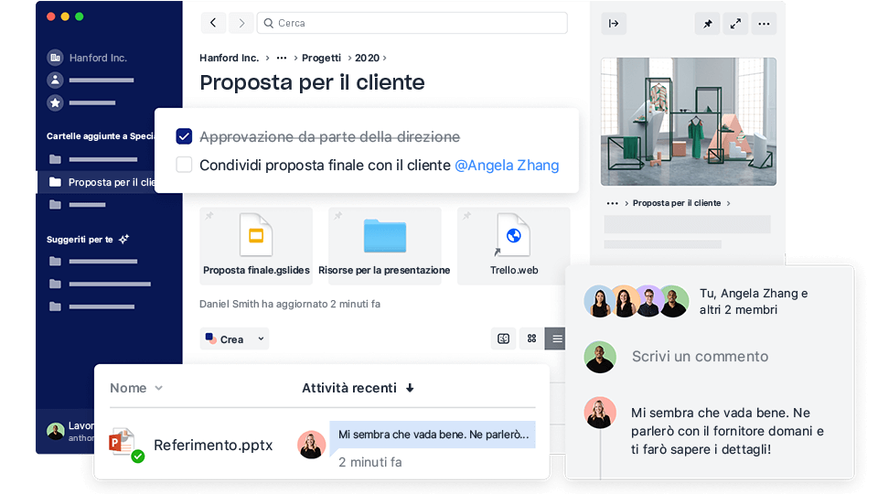 Dropbox sbarca sul Microsoft Store 2 Varie schermate di differenti interfacce Dropbox per operazioni di collaborazione, ad esempio l'aggiunta di commenti e l'utilizzo di elenchi di cose da fare.