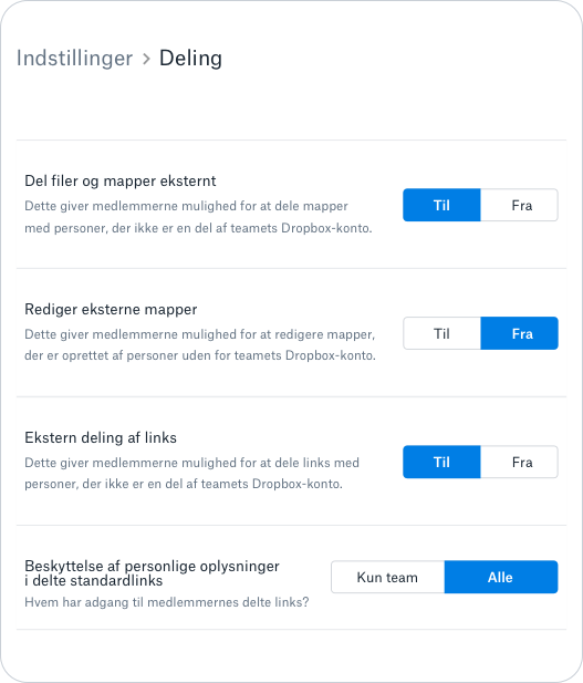 Delingstilladelser og -styring
