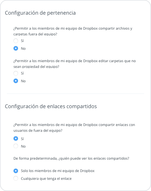 Controles y permisos para compartir