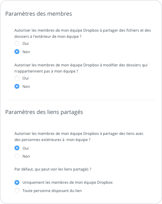 Autorisations et commandes de partage