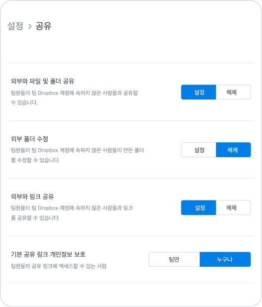 공유 권한 및 제어 기능