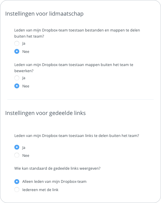 Machtigingen en functies voor delen
