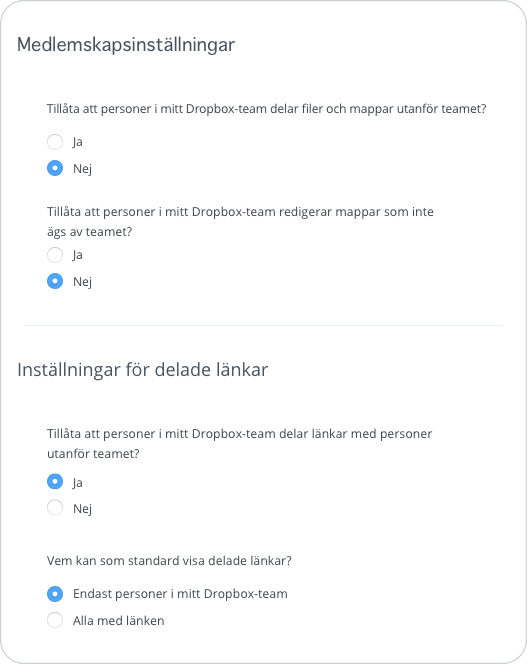 Behörigheter och kontroller för delning