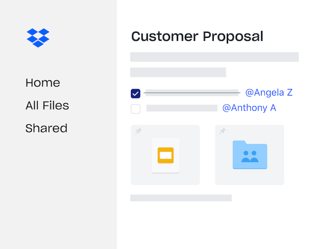 A client proposal created in Dropbox is shared with multiple users who have left feedback