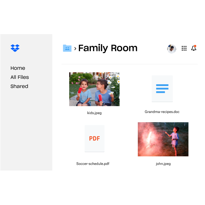 A folder overview of personal files being shared with family