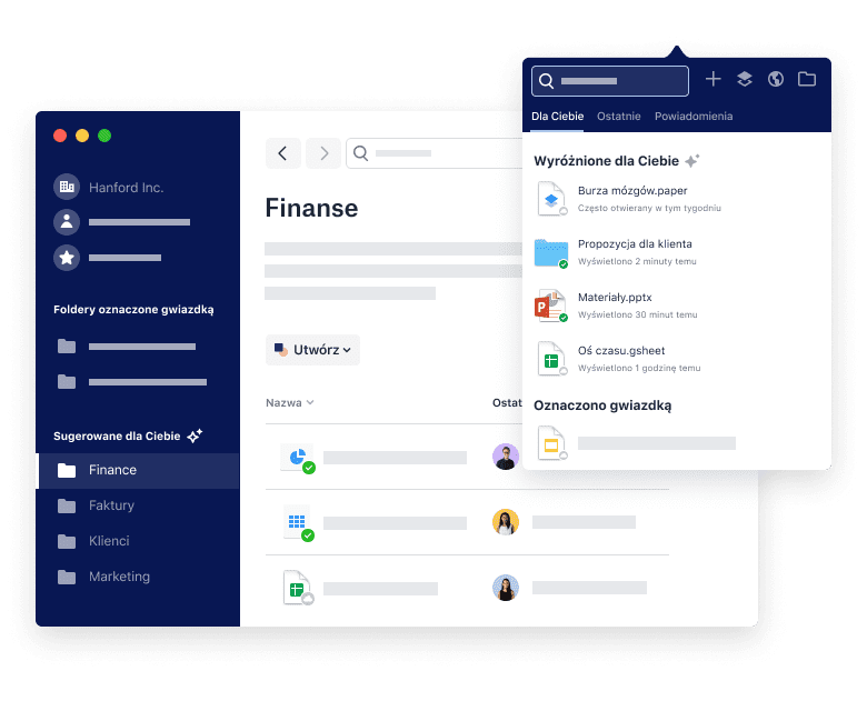 Wiele interfejsów Dropbox do inteligentnych sugestii dotyczących plików.