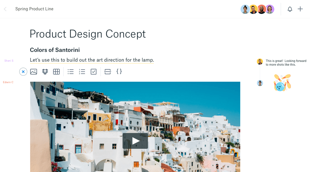 Product shot showing text and a video embedded