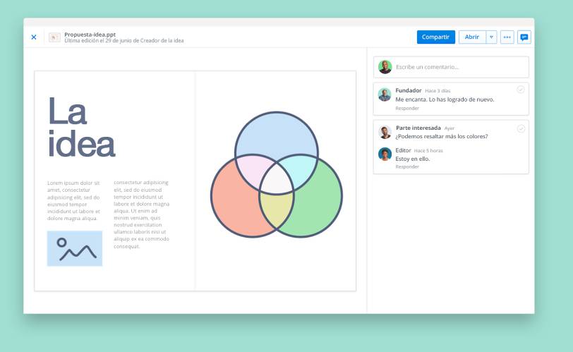 Ver presentaciones con la vista previa de archivos de Dropbox