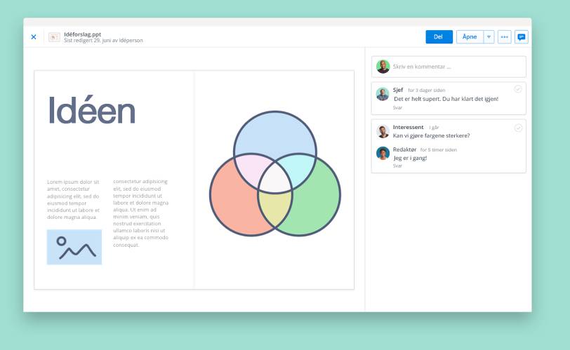 Vise presentasjoner med filforhåndsvisning fra Dropbox