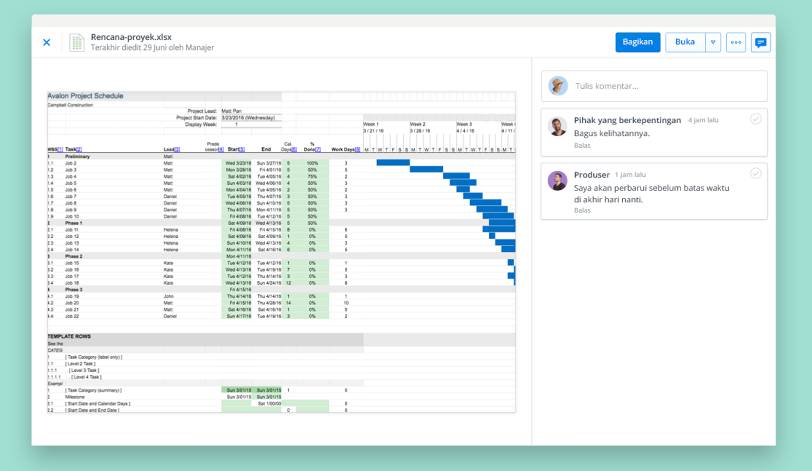Lihat file excel dengan pratinjau file Dropbox