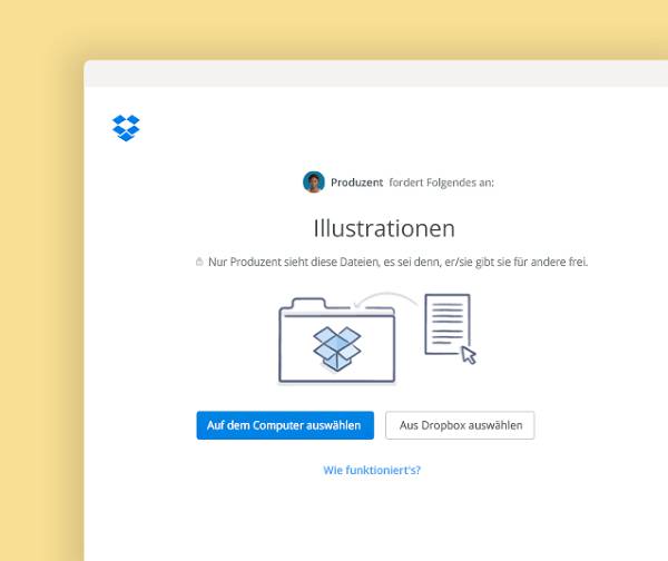 Dateien anfordern und in einem privaten Ordner in Dropbox ablegen