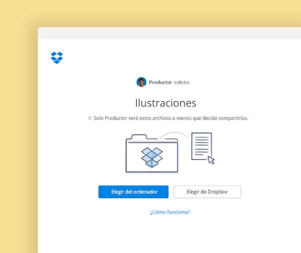 Solicita archivos para añadirlos a una carpeta privada de Dropbox