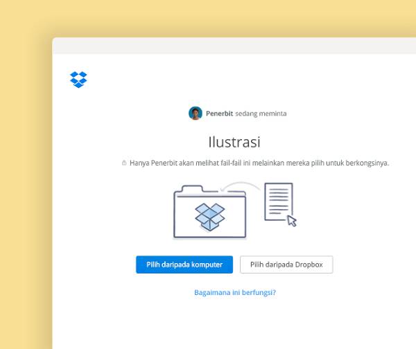 Minta fail untuk ditambah ke dalam folder peribadi dalam Dropbox