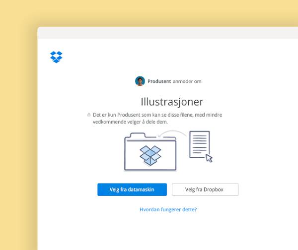 Anmod om filer som skal legges i en privat mappe i Dropbox