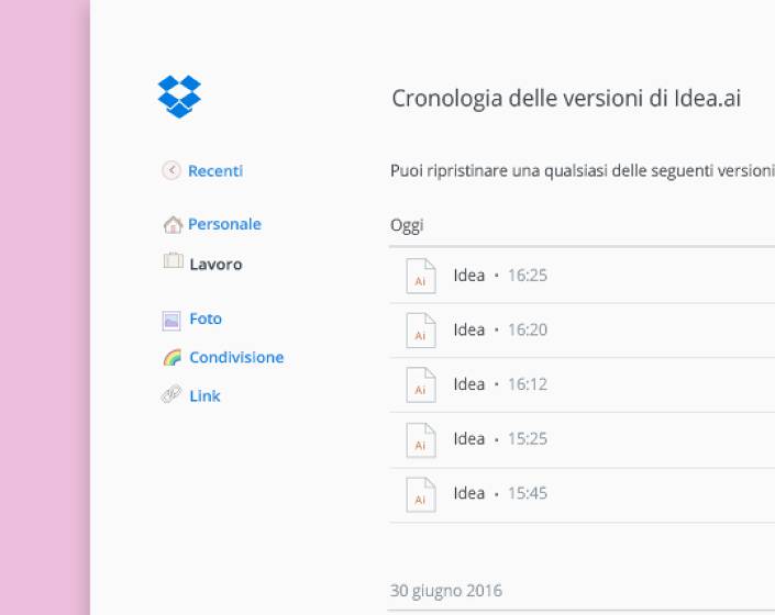 Fai clic con il pulsante sinistro su un file in Dropbox per controllare la versione e visualizzare la cronologia