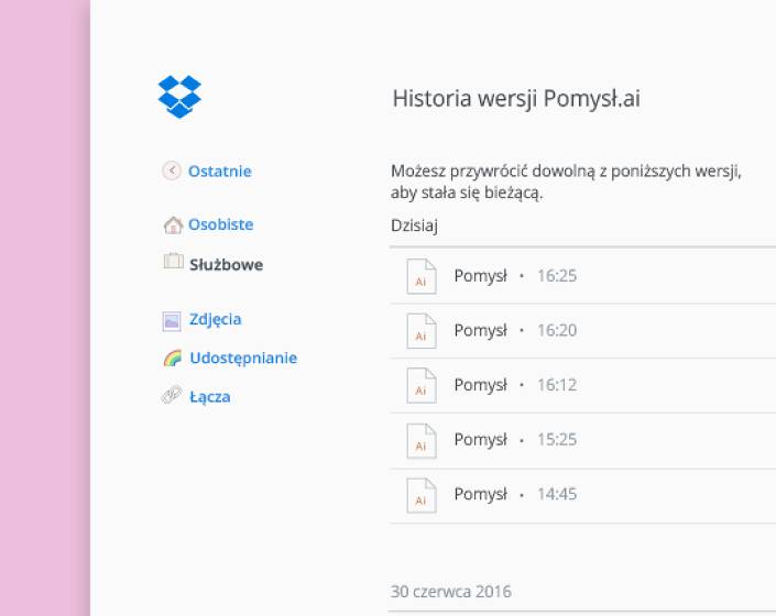 Kliknij lewym przyciskiem myszy pliki w Dropbox, aby wywołać kontrolę wersji i historię wyświetlania