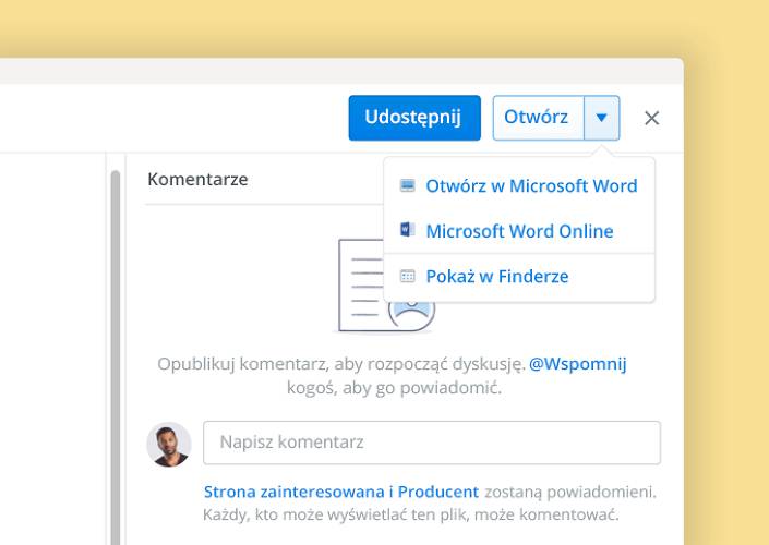 Funkcja wspólnego tworzenia firmy Microsoft pozwala na wspólną pracę na dokumentach w Dropbox